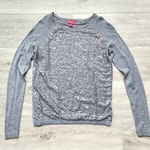 Elle Gray Sequin Long Sleeve Shirt Womens Xs Lightweight Top Holiday Party